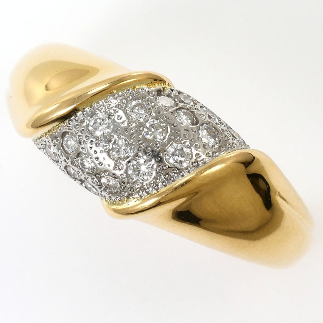PT900 Platinum 18K Yellow Gold Ring, 1 Diamond 0.18ct, Total Weight 3.4g, Jewelry (1 of 11)