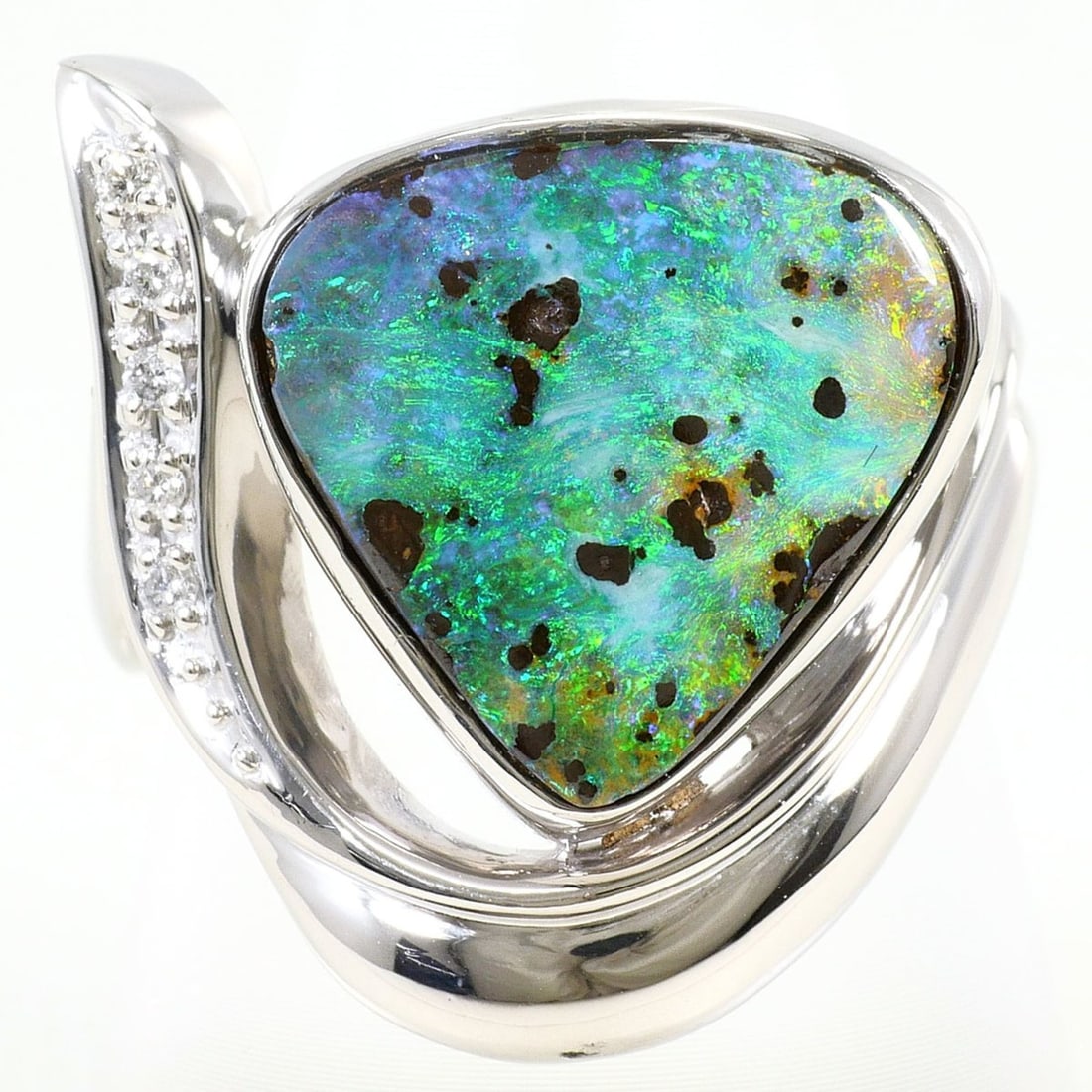 PT900 Platinum Ring, 1 piece, Opal 6.20ct, Diamond 0.05ct, Certificate of Authenticity, Total Weight (1 of 10)