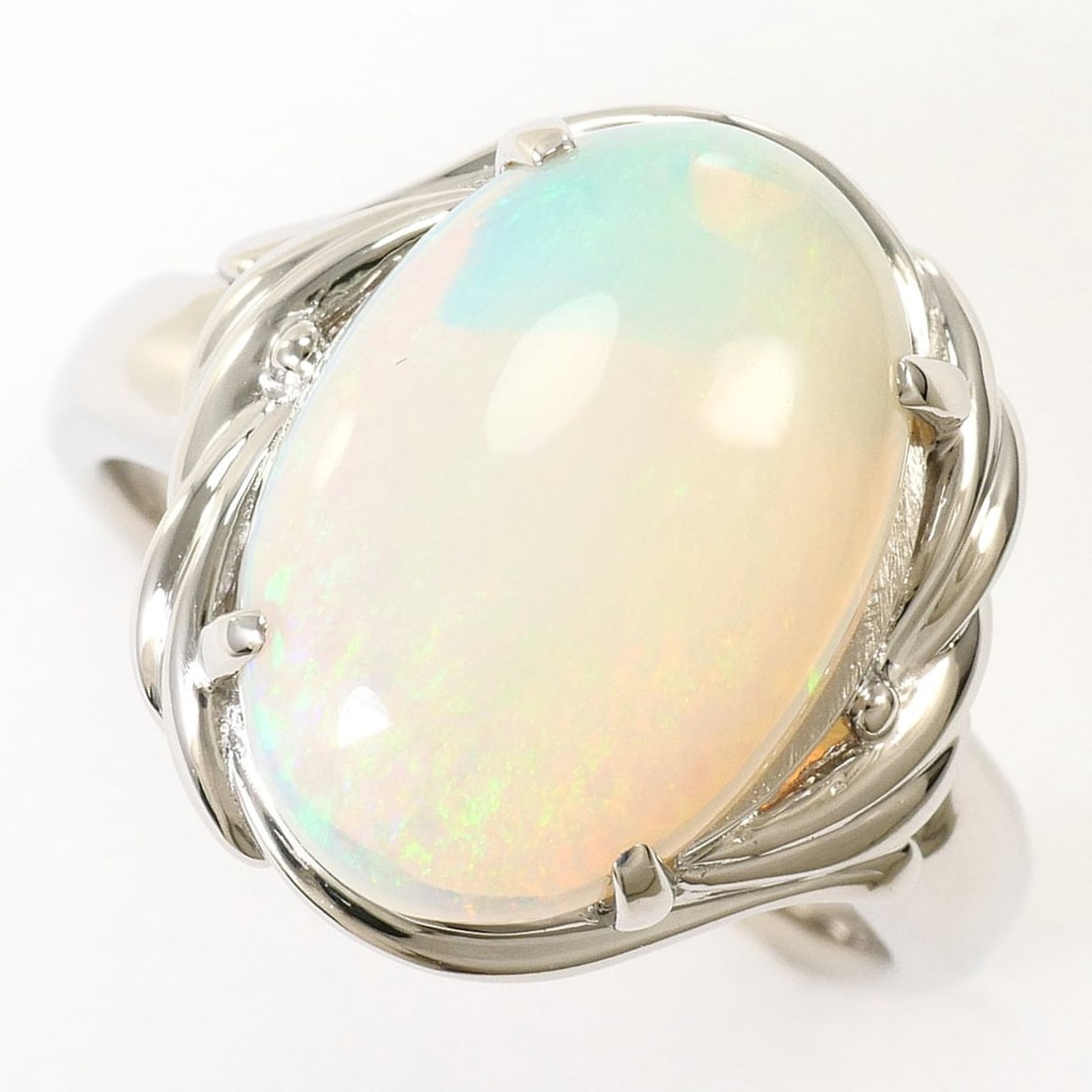 PT900 Platinum Ring with Opal, Certificate of Authenticity, Total Weight 9.1g, Jewelry (1 of 11)