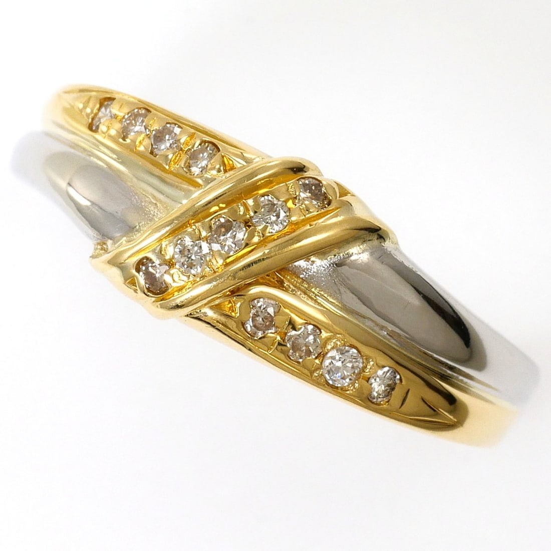 PT850 Platinum 18K Yellow Gold Ring, 1 Diamond 0.10ct, Total Weight 2.8g, Jewelry: --- Catalog ---Category: SizeWidth: 7mm / 0.28''Weight: 2.8g / 0.09oz.JP Size: 12US Size: 6.5Category: DesignType: Band ringColor: Platinum, Yellow goldMetal: Gold, PlatinumStone: DiamondGender: Women
