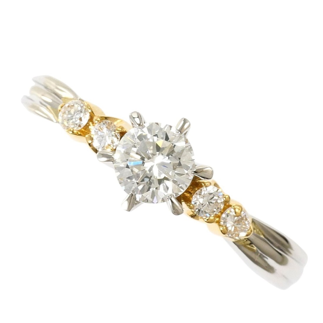PT900 Platinum 18K Yellow Gold Ring with Diamonds (0.338ct and 0.10ct), Certificate of Authenticity, (1 of 10)