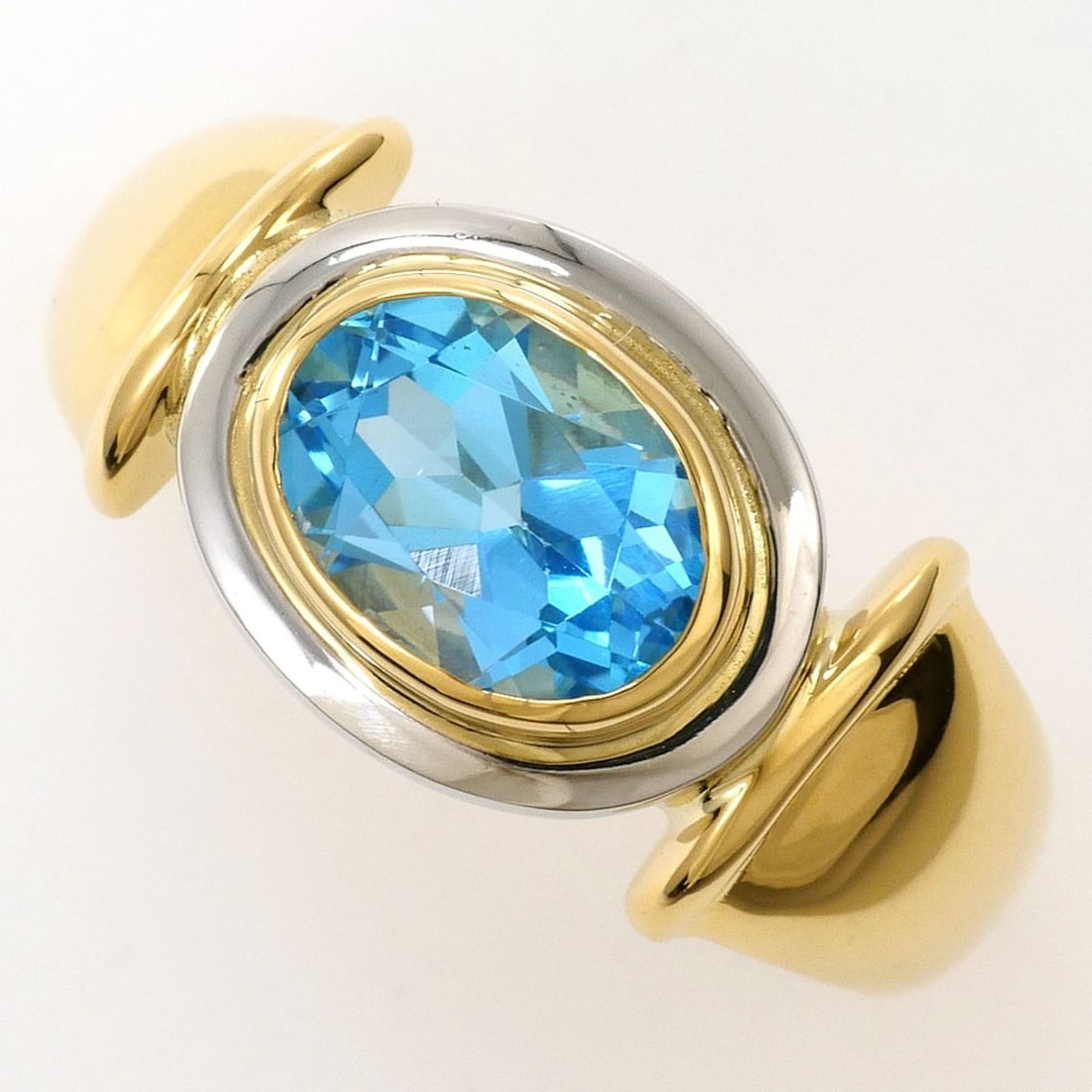 PT900 Platinum 18K Yellow Gold Ring with Blue Topaz Card, Total Weight 7.5g, Jewelry (1 of 11)