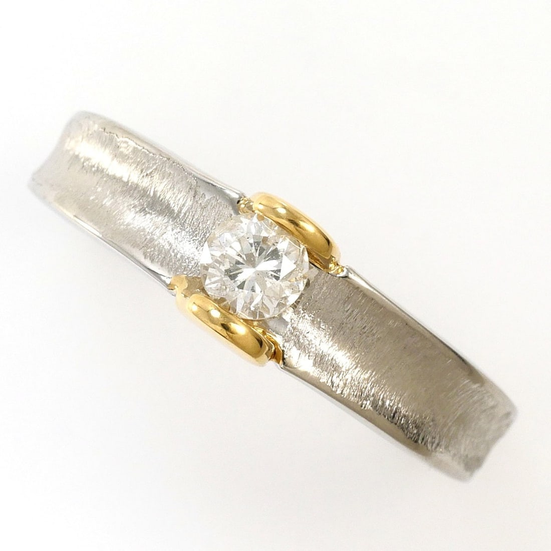 PT900 Platinum 18K Yellow Gold Ring, 1 Diamond 0.20ct, Total Weight 4.0g, Jewelry (1 of 9)