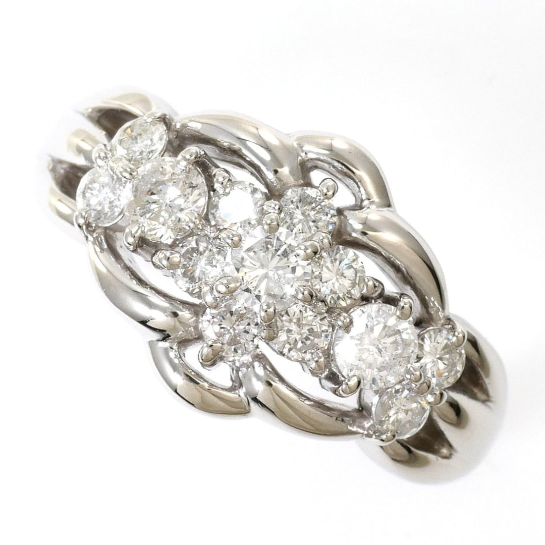PT900 Platinum Ring with 0.72ct Diamond, Total Weight 8.7g, Jewelry: --- Catalog ---Category: SizeWidth: 11mm / 0.43''Weight: 8.7g / 0.3oz.JP Size: 9US Size: 5Category: DesignType: Band ringMetal: PlatinumStone: DiamondGender: WomenMaterial: Platinum 900Category: Gener
