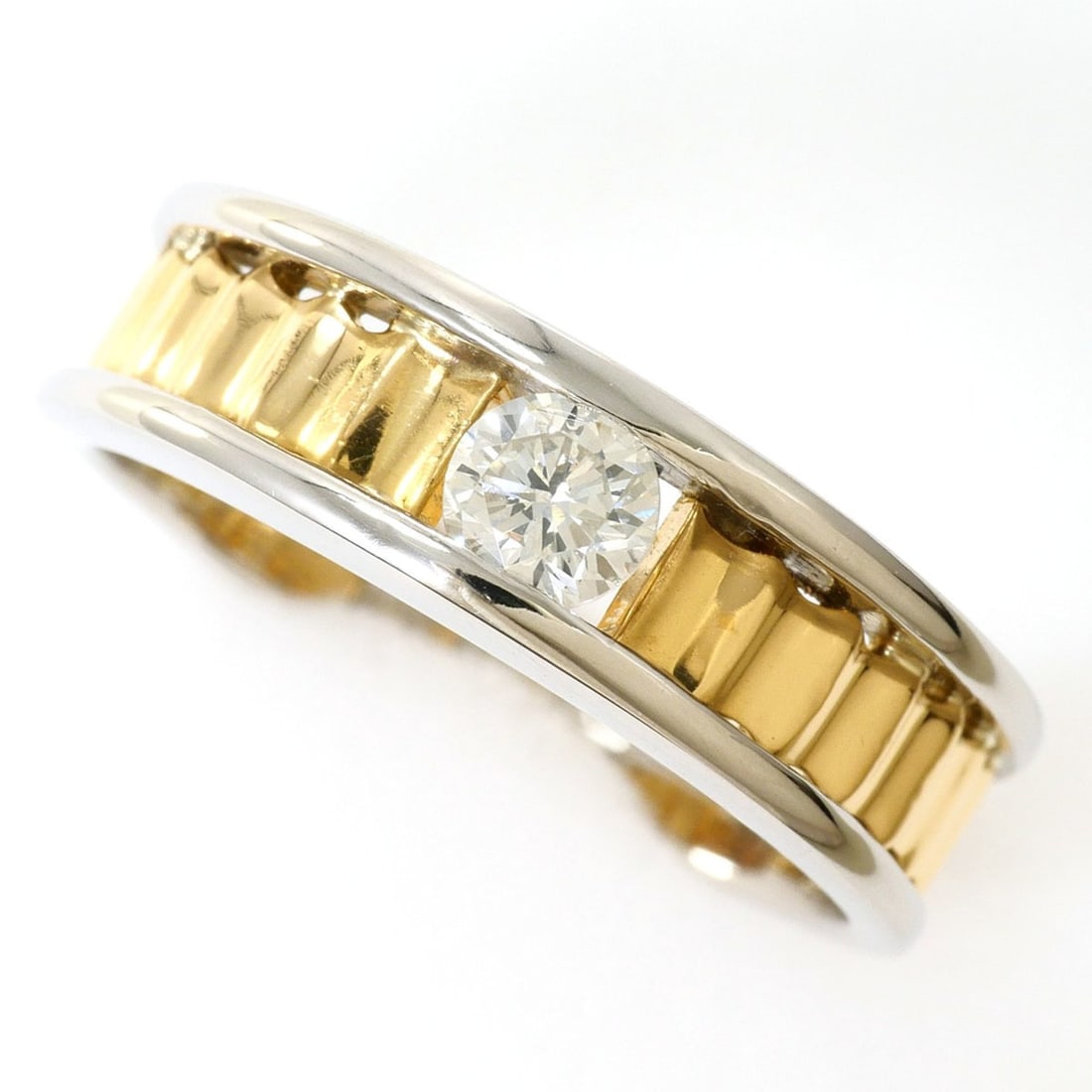 PT900 Platinum 18K Yellow Gold Ring with 0.225ct Diamond, Total Weight 4.6g, Jewelry: --- Catalog ---Category: SizeWidth: 5mm / 0.2''Weight: 4.6g / 0.16oz.JP Size: 9US Size: 5Category: DesignType: Band ringColor: Platinum, Yellow goldMetal: Gold, PlatinumStone: DiamondGender: WomenMate