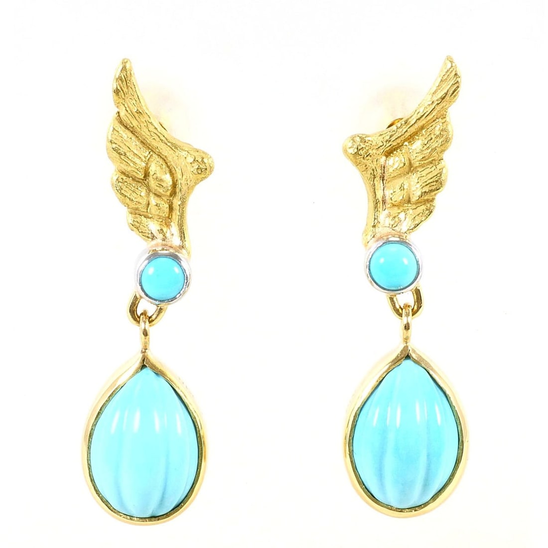 PT900 Platinum 18K Yellow Gold Earrings with Turquoise, Certificate of Authenticity, Total Weight: --- Catalog ---Category: SizeWeight: 4.9g / 0.17oz.Category: DesignType: Drop earringsColor: Platinum, Yellow goldMetal: Gold, PlatinumStone: TurquoiseGender: WomenMaterial: Platinum 900, Yellow gold 