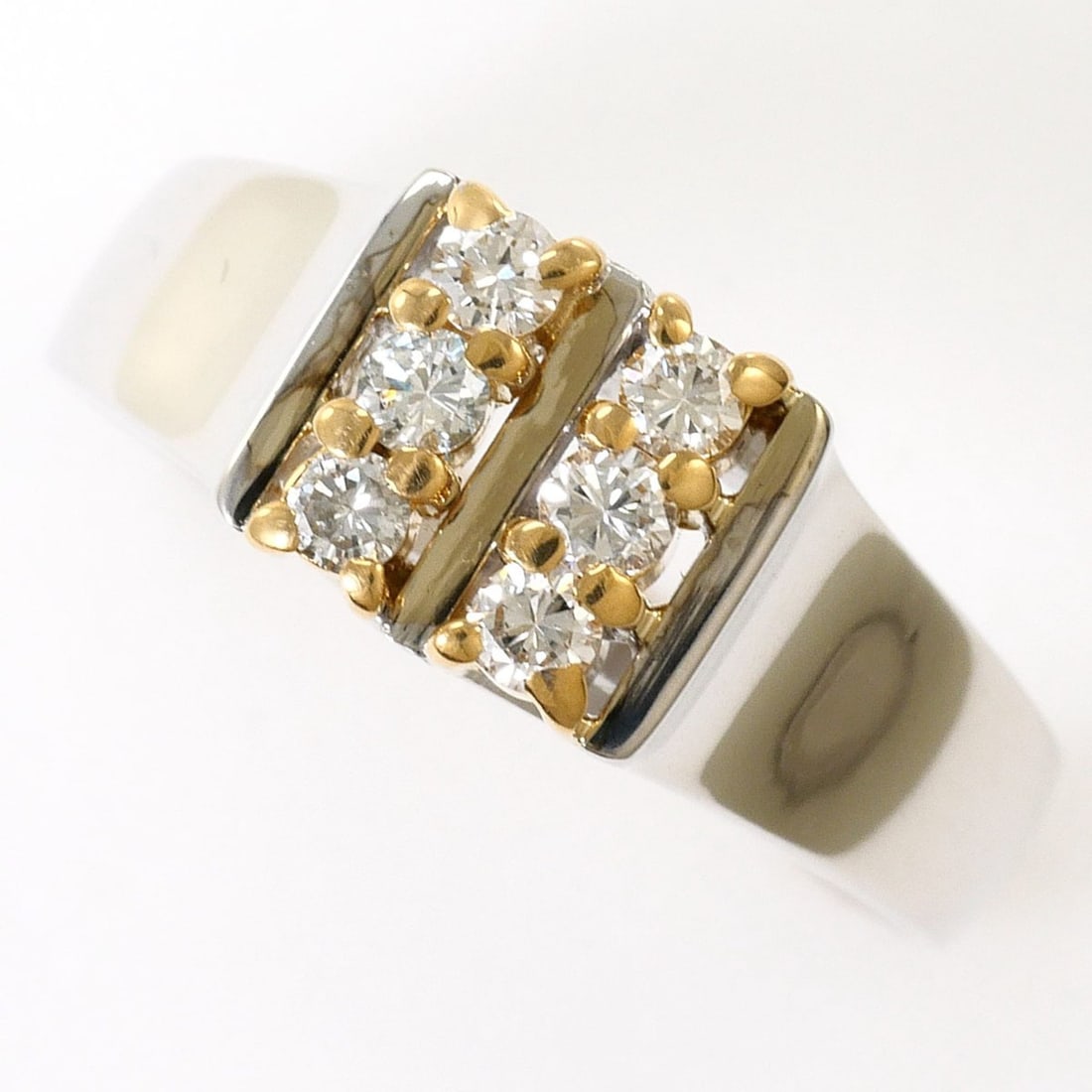 K14 14K YG Yellow Gold Ring, 1 Diamond 0.20ct, Certificate of Authenticity, Total Weight 3.9g,: --- Catalog ---Category: SizeWidth: 7mm / 0.28''Weight: 3.9g / 0.13oz.JP Size: 11US Size: 6Category: DesignType: Band ringColor: White gold, Yellow goldMetal: Gold, White GoldStone: DiamondGender: Wom