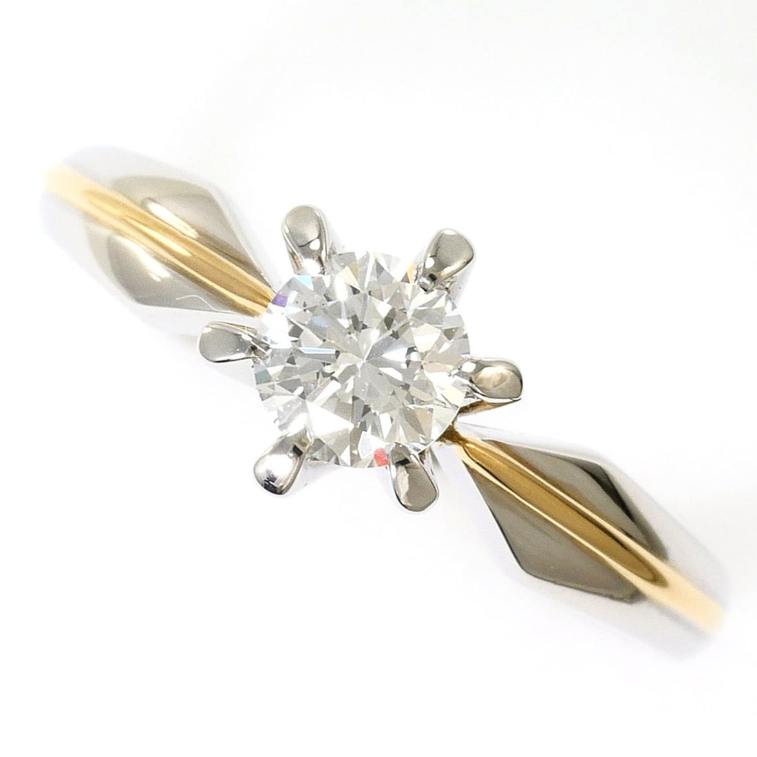 PT900 Platinum 18K Yellow Gold Ring with 0.373ct Diamond (VS2 clarity, certified), Total Weight: --- Catalog ---Category: SizeWidth: 7mm / 0.28''Weight: 3.9g / 0.13oz.JP Size: 6.5US Size: 3.5Category: DesignType: Band ringColor: Platinum, Yellow goldMetal: Gold, PlatinumStone: DiamondGender: Wome