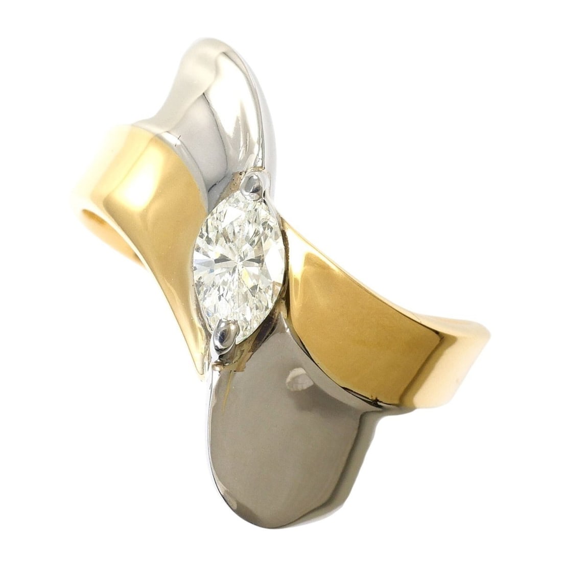 PT900 Platinum 18K Yellow Gold Ring, 1 Diamond 0.40ct, Certificate of Authenticity, Total Weight: --- Catalog ---Category: SizeWidth: 12mm / 0.47''Weight: 5.2g / 0.18oz.JP Size: 11US Size: 6Category: DesignType: Band ringColor: Platinum, Yellow goldMetal: GoldStone: DiamondGender: WomenMaterial: P