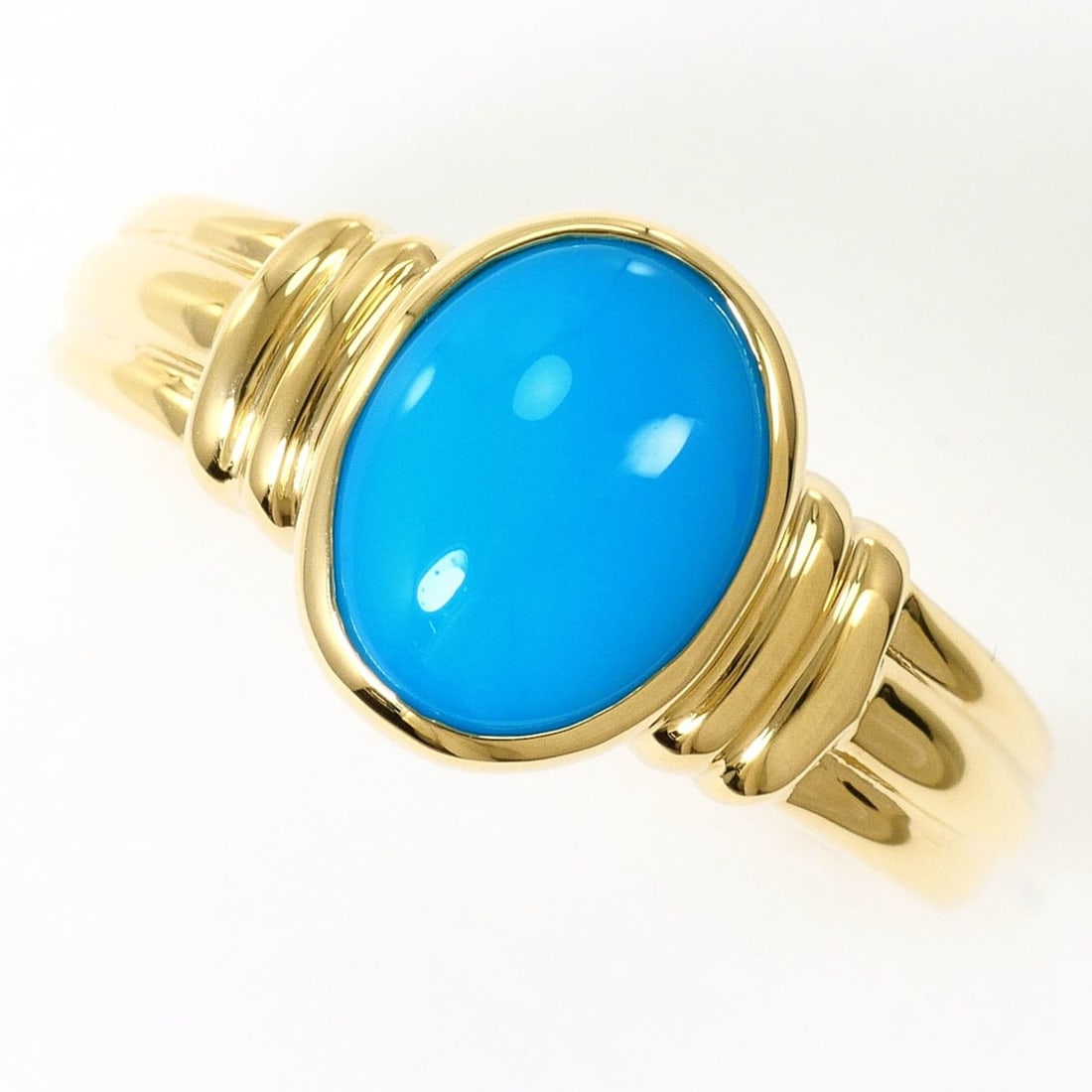 18K (18-karat) Yellow Gold Ring with Turquoise Stone, 1 piece, Certificate of Authenticity, Total: --- Catalog ---Category: SizeWidth: 10mm / 0.39''Weight: 3.2g / 0.11oz.JP Size: 11US Size: 6Category: DesignType: Band ringColor: Yellow goldMetal: GoldGender: WomenMaterial: Yellow gold (18K)Metal Pu
