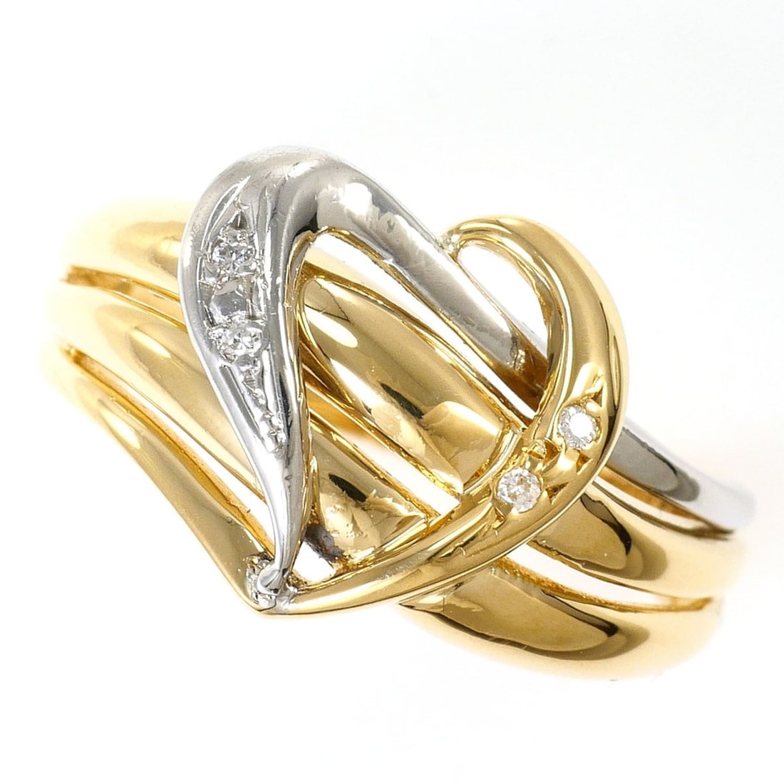 PT900 Platinum 18K YG Yellow Gold Ring with 1 Diamond (carat mark not stamped), Certificate of: --- Catalog ---Category: SizeWidth: 12mm / 0.47''Weight: 4g / 0.14oz.JP Size: 12US Size: 6.5Category: DesignType: Band ringColor: Platinum, Yellow goldMetal: Gold, PlatinumStone: DiamondGender: WomenM