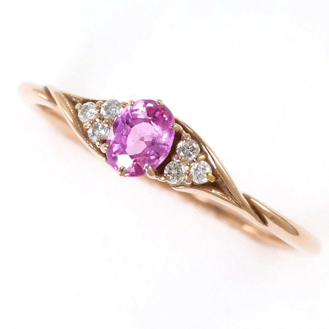 K10 10K Pink Gold Ring with Sapphire 0.26ct and Diamond 0.04ct, Total Weight 1.0g, Jewelry (1 of 9)