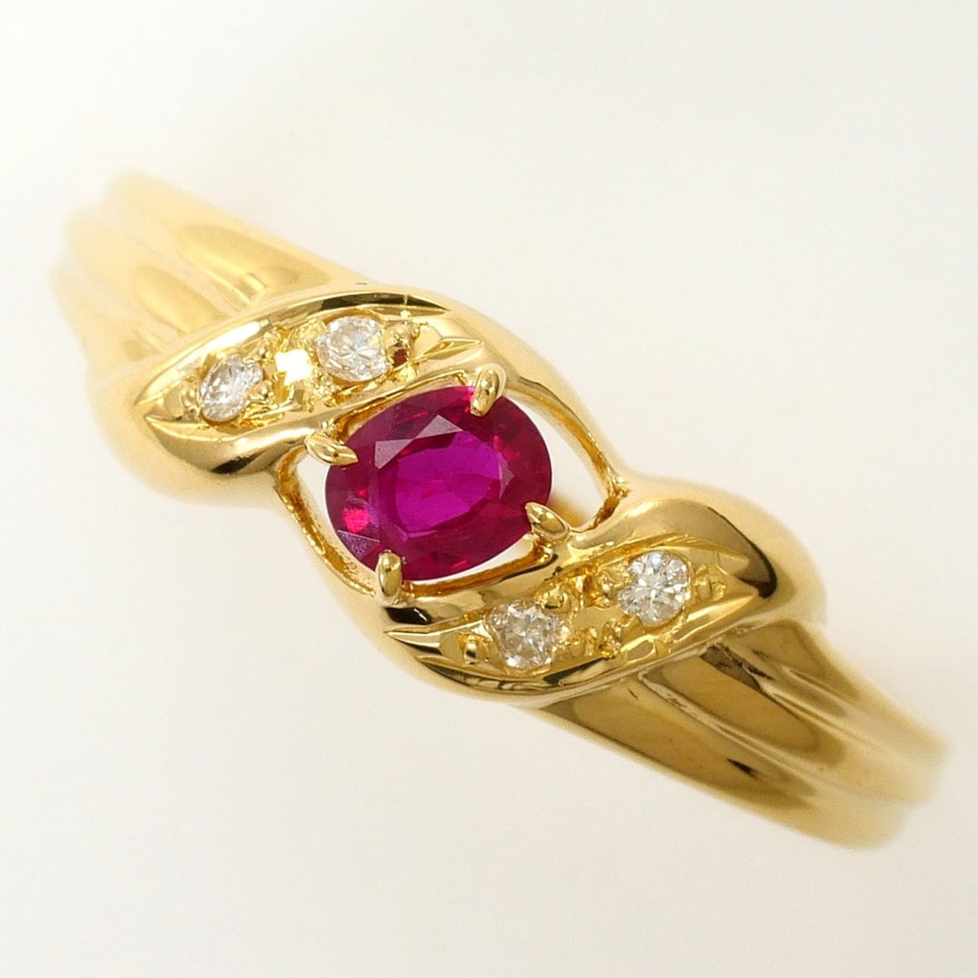 18K (18-karat) Yellow Gold Ring, 1 Ruby 0.24ct, Diamond 0.05ct, Total Weight 2.5g, Jewelry (1 of 11)