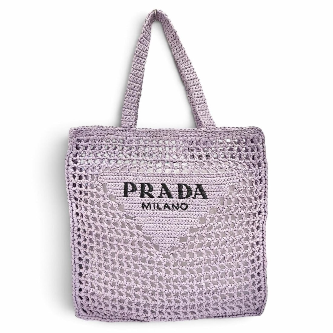 PRADA 1BG393 Triangle Logo Raffia Crochet Tote Bag, Shoulder Bag Included, Purple, Made in Italy,: --- Catalog ---Category: SizeSize (HxWxD): 38cm x 37cm x 4cm / 14.96'' x 14.56'' x 1.57''Category: DesignType: Tote bagColor: PurpleGender: WomenMaterial: Raffia Category: GeneralMPN: 1BG393Brand: Pra