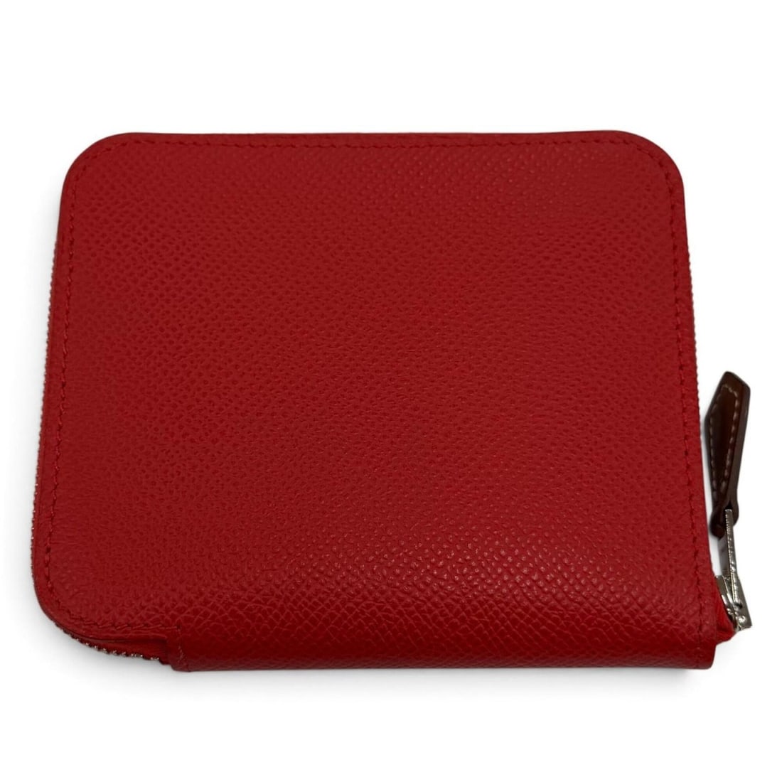 HERMES Azap Compact Silk In Veau Epsom Rouge Ladue Blue Hydra Silver Hardware Round Zip Wallet/Coin (1 of 11)