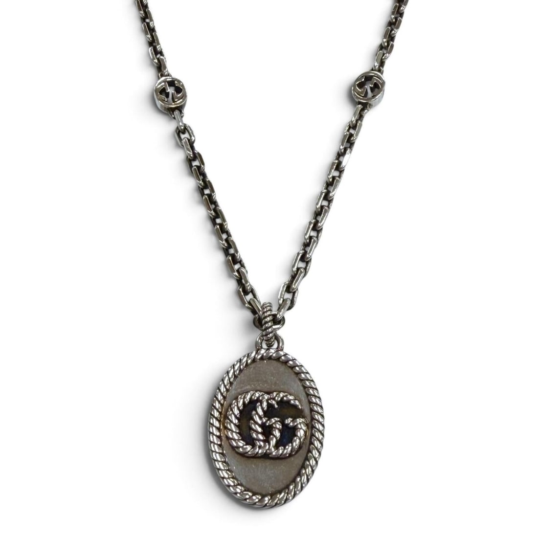 GUCCI 632540 AG925 GG Marmont Chain Necklace, Silver, Made in Italy, Weight 22.08g, Men's/Women's (1 of 8)