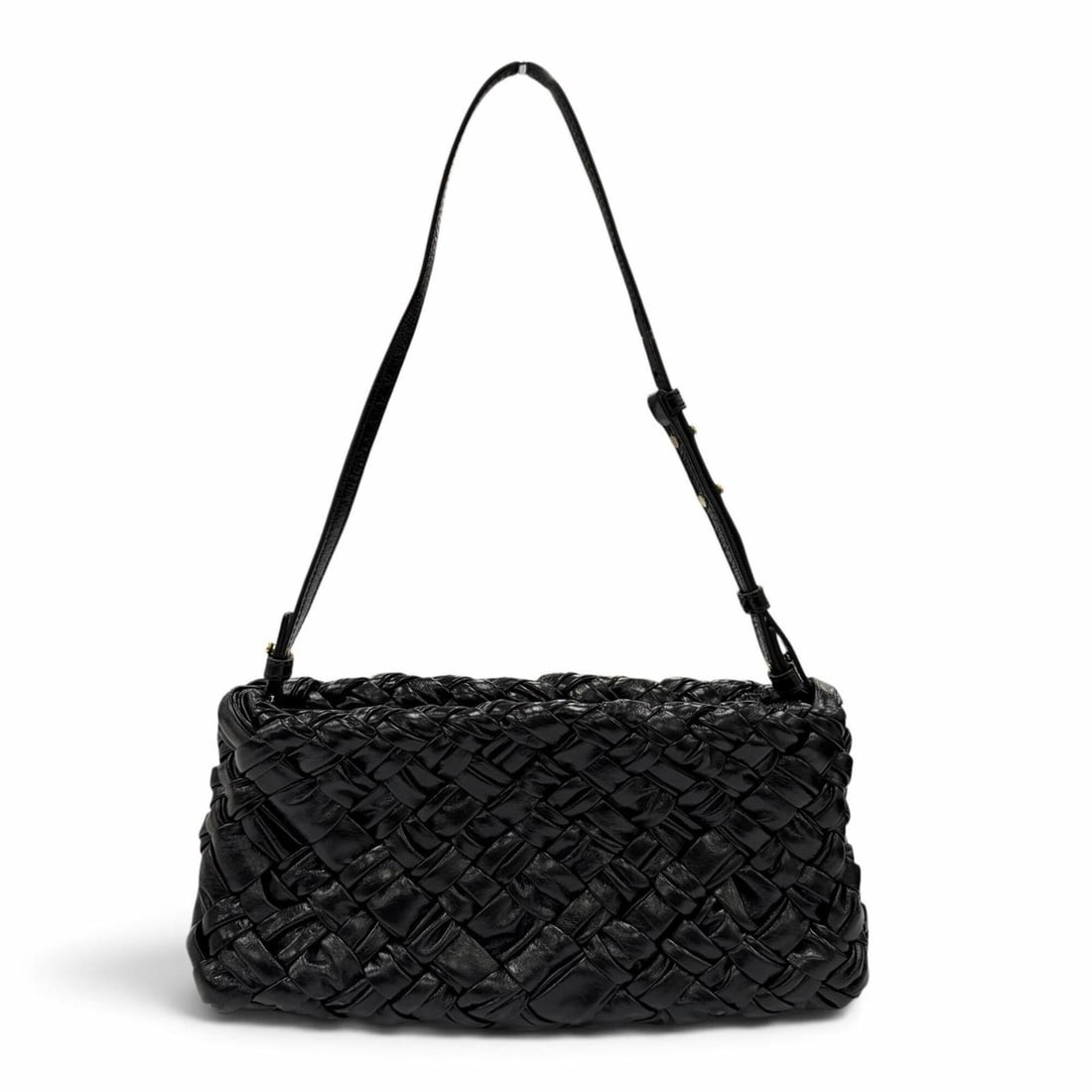 BOTTEGA VENETA Calimero Chacha Shoulder Bag, Intrecciato Leather Handbag, Black, Made in Italy,: --- Catalog ---Category: SizeSize (HxWxD): 14cm x 28cm x 6cm / 5.51'' x 11.02'' x 2.36''Category: DesignType: Handbag, Shoulder bagColor: BlackGender: WomenMaterial: Leather Category: GeneralBrand: Bo