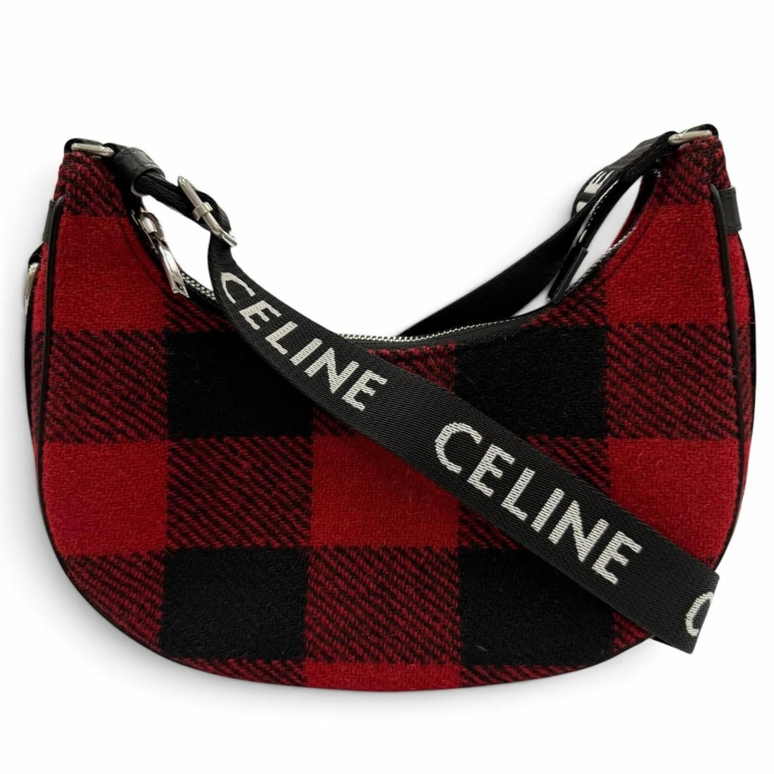 CELINE 19696 Medium Ava Check Shoulder Bag, Leather Accents, Logo, Red/Black, Made in Italy,: --- Catalog ---Category: SizeSize (HxWxD): 13cm x 25cm x 7cm / 5.11'' x 9.84'' x 2.75''Category: DesignType: Shoulder bagColor: Black, Red colorGender: WomenMaterial: Leather Category: GeneralMPN: 196