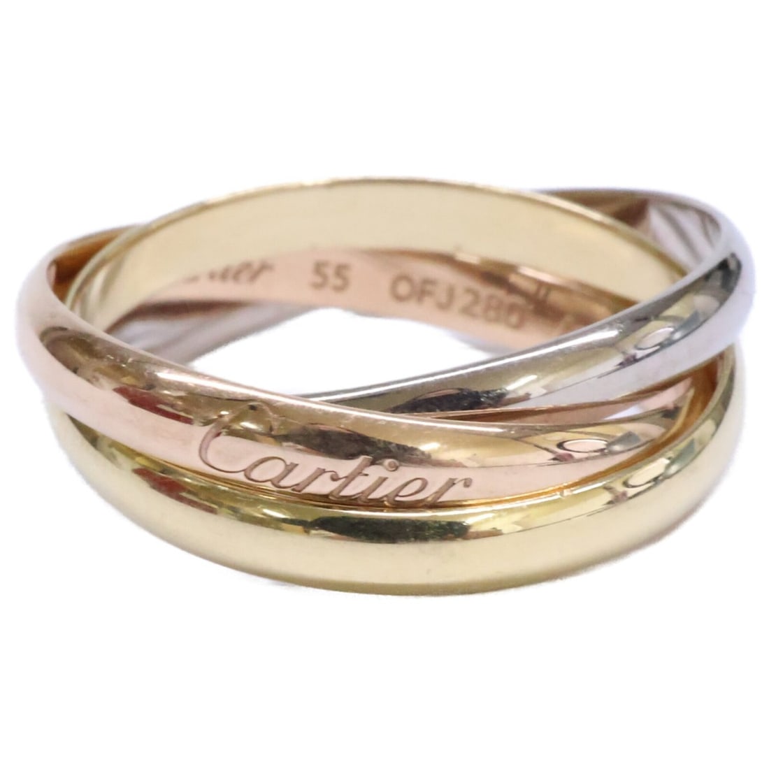 Cartier Trinity Ring (Au750) - Size 55 Yellow Gold/White Gold/Pink Women's: --- Catalog ---Category: SizeUS Size: 7.5Brand Size: 55Category: DesignType: Band ringColor: Pink gold, White gold, Yellow goldGender: WomenMaterial: Pink gold (18K), White gold (18K), Yellow gold (18