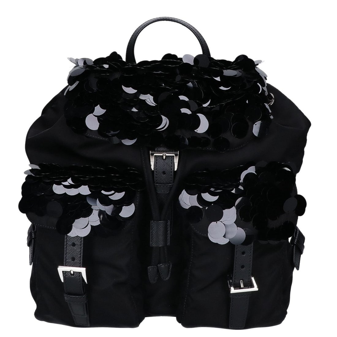 PRADA (Prada) Excellent Condition 1BZ811 Nylon Sequin Backpack Rucksack Black Silver Hardware: --- Catalog ---Category: SizeSize (HxWxD): 26.5cm x 29.5cm x 14.5cm / 10.43'' x 11.61'' x 5.7''Category: DesignType: BackpackColor: BlackGender: WomenMaterial: Nylon Hardware Color: SilverCategory: Ge