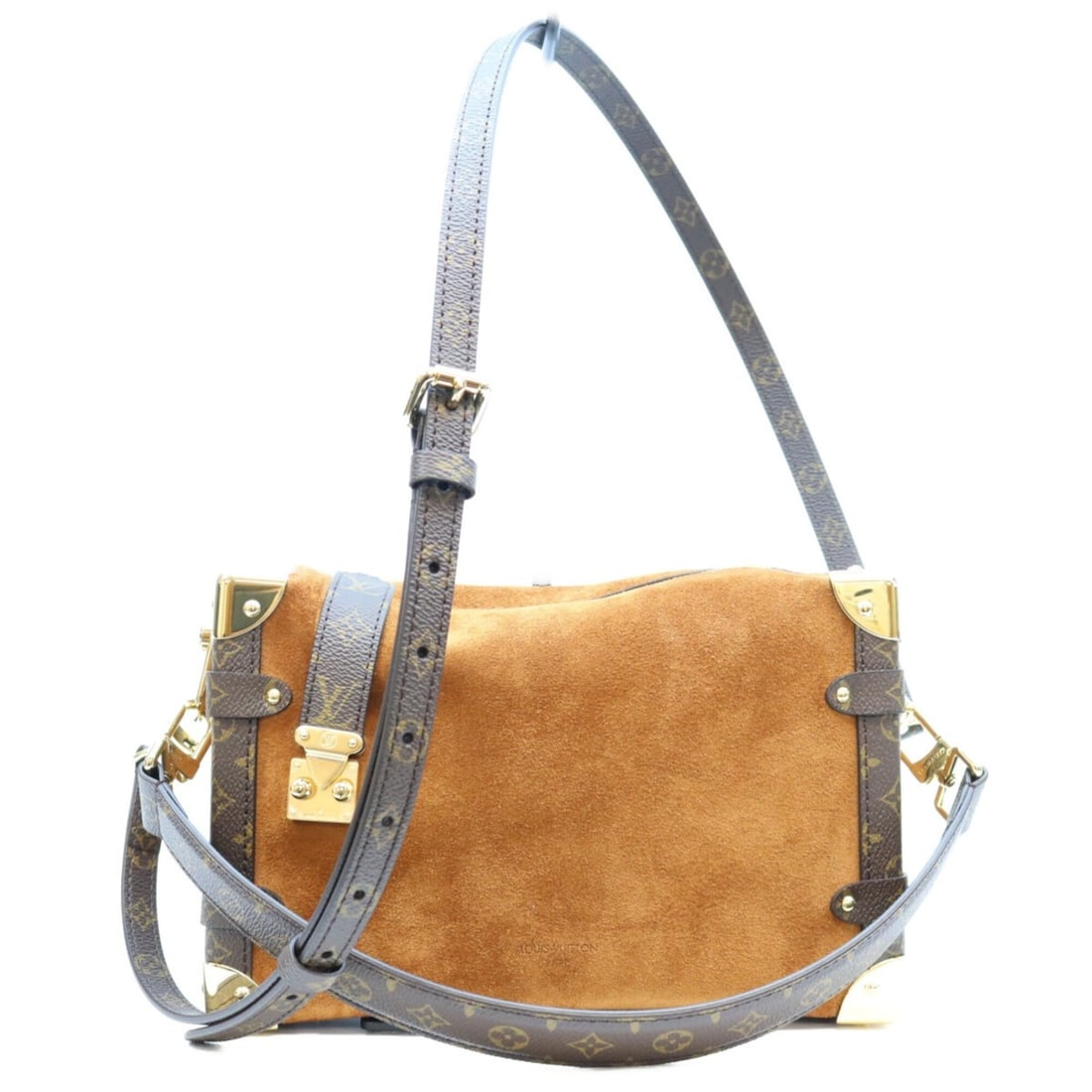 LOUIS VUITTON M15072 Monogram Suede Calf Leather Tan Side Trunk MM Shoulder Bag (Brown) for Women: --- Catalog ---Category: SizeSize (HxWxD): 15.5cm x 23cm x 8cm / 6.1'' x 9.05'' x 3.14''Category: DesignType: Shoulder bagColor: BrownGender: WomenMaterial: Suede Category: GeneralBrand: Louis Vuitton