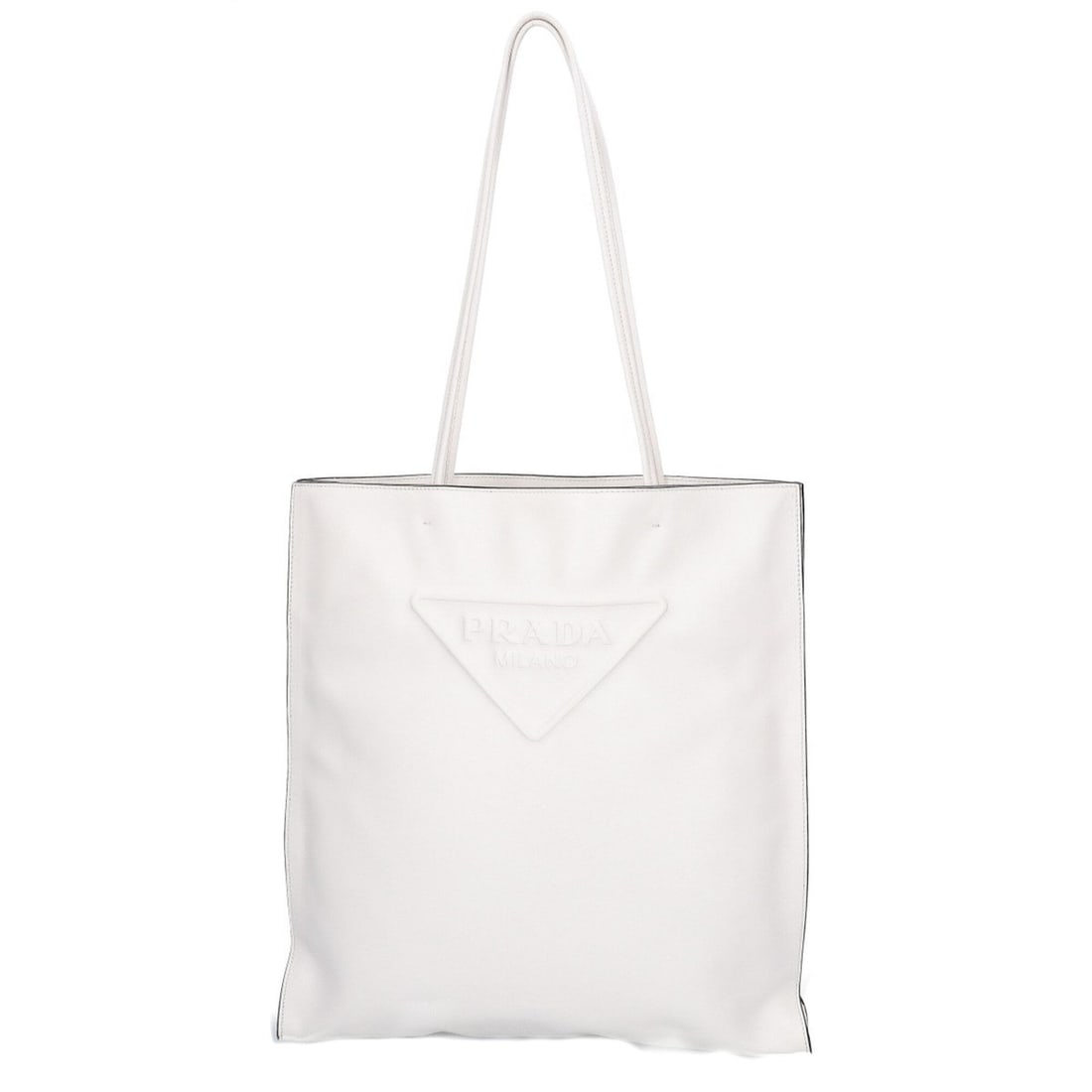 PRADA 1BG429 Smooth Leather Embossed Logo Triangle Plate Tote Bag White Silver Hardware Women's: --- Catalog ---Category: SizeSize (HxWxD): 37.5cm x 35.5cm x 6cm / 14.76'' x 13.97'' x 2.36''Category: DesignType: Tote bagColor: WhiteGender: WomenMaterial: Leather Hardware Color: SilverCategory: Ge