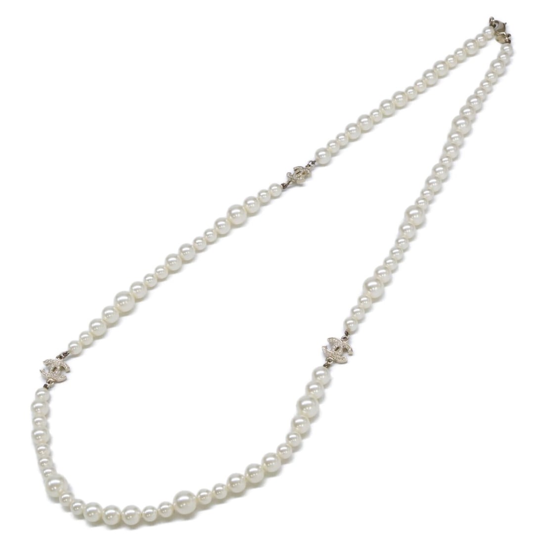 CHANEL A11C Rhinestone Coco Mark Pearl Long Necklace with Light Gold Hardware - Women's: --- Catalog ---Category: SizeNeck Circumference: 92 cm / 36.22''Category: DesignGender: WomenMaterial: Gold platingNecklace Type: NecklaceCategory: GeneralBrand: Chanel--- Item List ---Section: Condit
