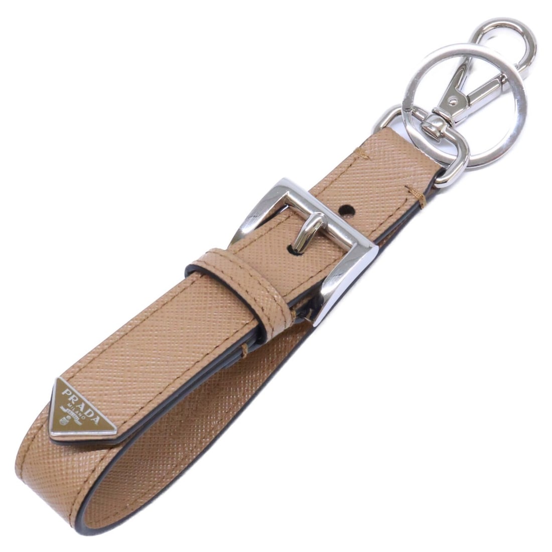 PRADA 2PP186 053 F030E SAFFIANO Saffiano Keyring CARAMEL Men's: --- Catalog ---Category: DesignType: KeyringGender: MenMaterial: LeatherLeather/Fur Type: Saffiano leatherCategory: GeneralBrand: Prada--- Item List ---Section: ConditionRanking: Rank A Used - A few t