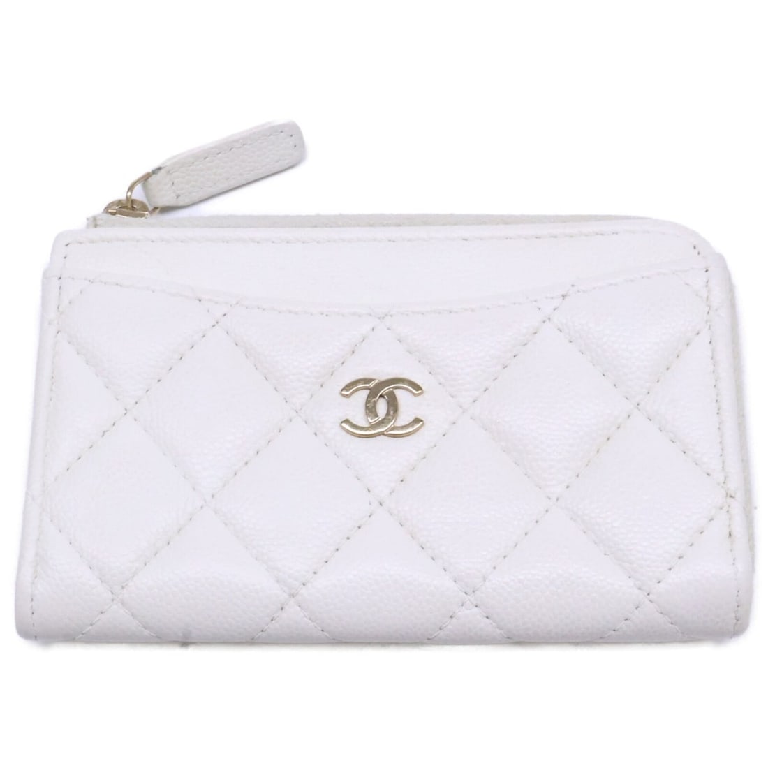 CHANEL AP3179 Caviar Skin Matelassé L-shaped Zipper Card Wallet/Coin Case, White Gold, Women's: --- Catalog ---Category: SizeSize (HxWxD): 8.5cm x 13.5cm x 2cm / 3.34'' x 5.31'' x 0.78''Category: DesignType: Coin purse/coin caseColor: Gold, WhiteGender: WomenMaterial: Grained Calfskin Category: 