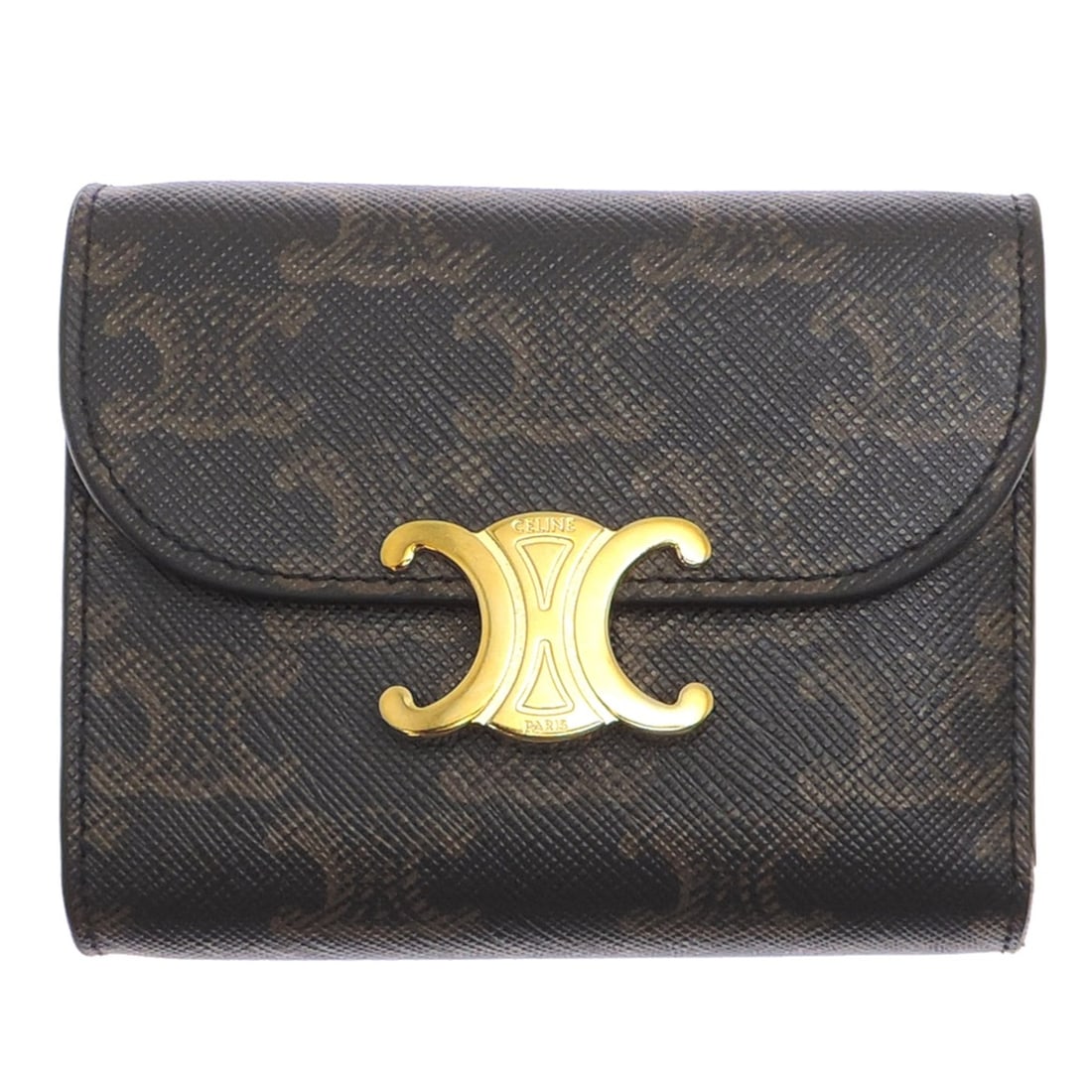 Celine Triomphe Small Flap Wallet, Women's Tri-fold 10D782CQH, Coated Canvas, Tan (Brownish): --- Catalog ---Category: SizeSize (HxWxD): 8cm x 10.5cm x 3cm / 3.14'' x 4.13'' x 1.18''Category: DesignType: Wallet (tri-fold)Color: BrownGender: WomenMaterial: Coated canvas Category: GeneralMPN: 10