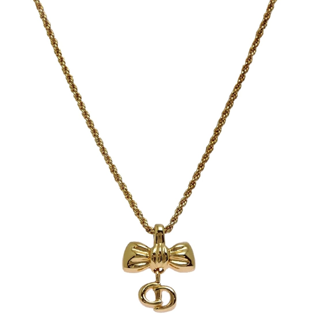 Christian Dior Ribbon Motif Women's Necklace GP: --- Catalog ---Category: SizePendant Size: 18.5mm x 16mm / 0.72'' x 0.62''Neck Circumference: 45 cm / 17.71''Category: DesignGender: WomenMaterial: Gold platingNecklace Type: NecklaceCategory: General