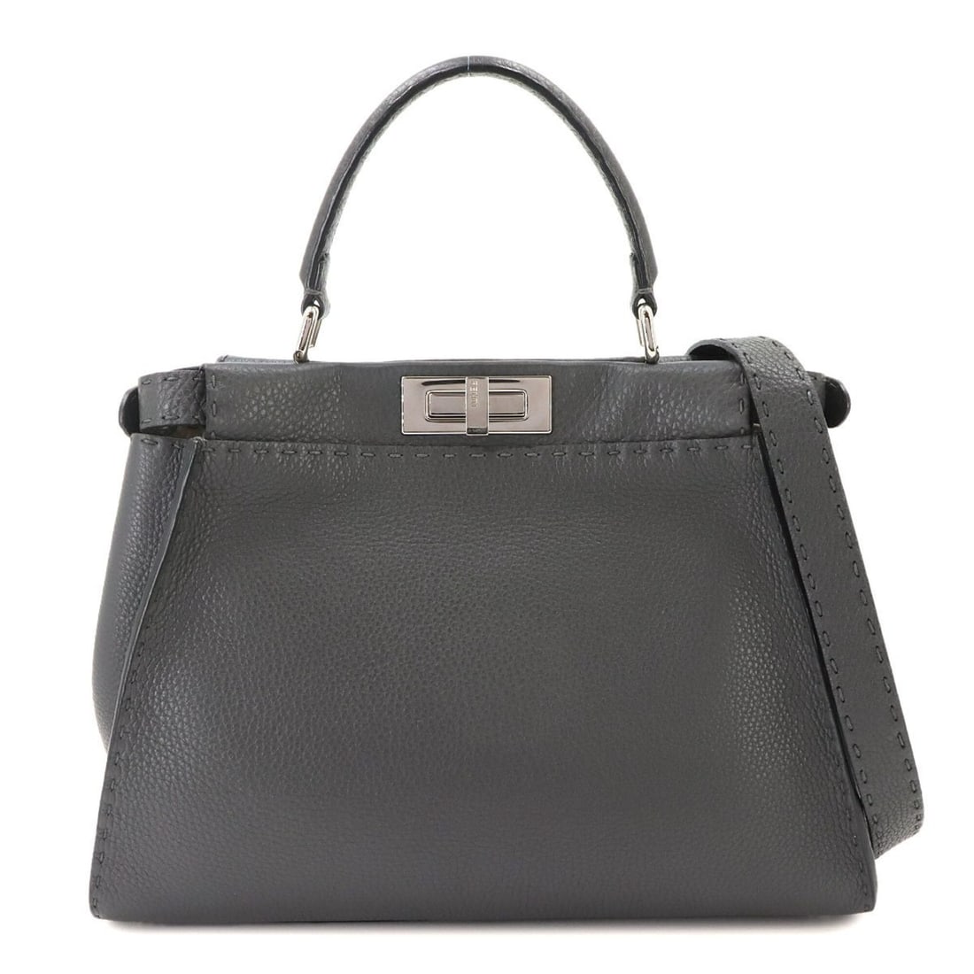 Fendi Selleria Peekaboo Regular 2-way Hand/Shoulder Handbag, Leather, Gray, 8BN290: --- Catalog ---Category: SizeSize (HxWxD): 24.5cm x 34cm x 12cm / 9.64'' x 13.38'' x 4.72''Category: DesignType: HandbagColor: GrayGender: Women,MenMaterial: Leather Category: GeneralMPN: 8BN290Brand:
