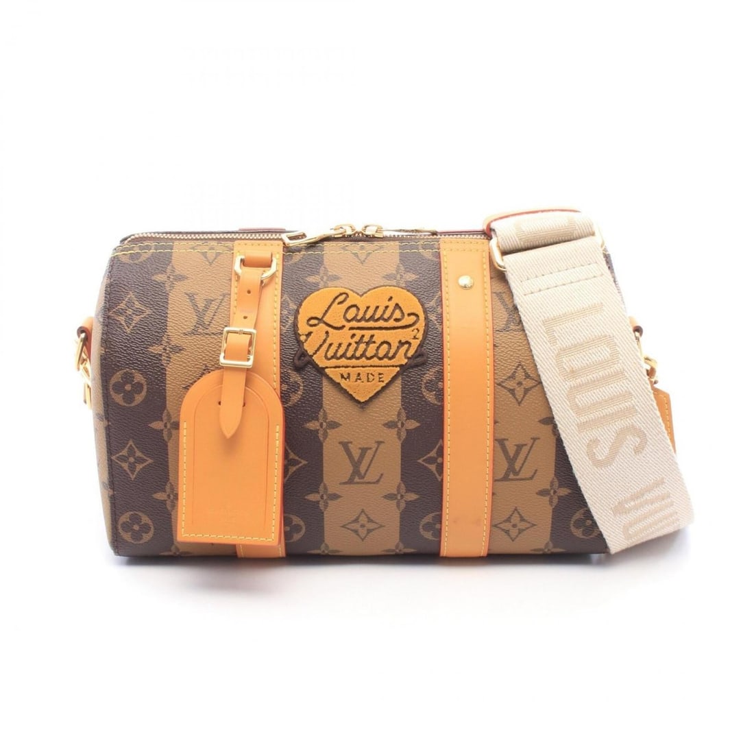 Louis Vuitton x NIGO City Keepall Monogram Stripe LV Squared Shoulder Bag/Handbag, Coated Canvas and: --- Catalog ---Category: SizeSize (HxWxD): 16.5cm x 27cm x 12cm / 6.49'' x 10.62'' x 4.72''Category: DesignType: Handbag, Shoulder bagColor: BrownGender: Men,WomenMaterial: PVC , Leather Category: Gen