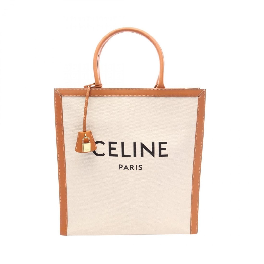 Celine Vertical Cabas Large Tote Bag Handbag Canvas Leather Women's White/Brown 190402BNZ (1 of 15)