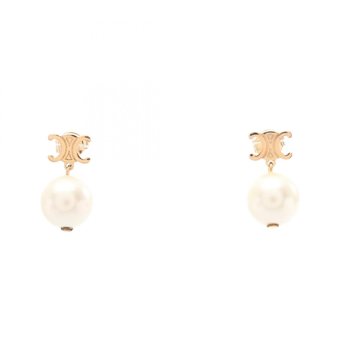 Celine Triomphe Earrings, Gold Plated (GP), Faux Pearl, Women's, White/Gold Tones: --- Catalog ---Category: SizeSize (HxWxD): 19.00mm x 10.00mm / 0.75'' x 0.39''Category: DesignType: Stud earringsColor: Gold, WhiteGender: WomenMaterial: Gold platingCategory: GeneralBrand: Celine--- 