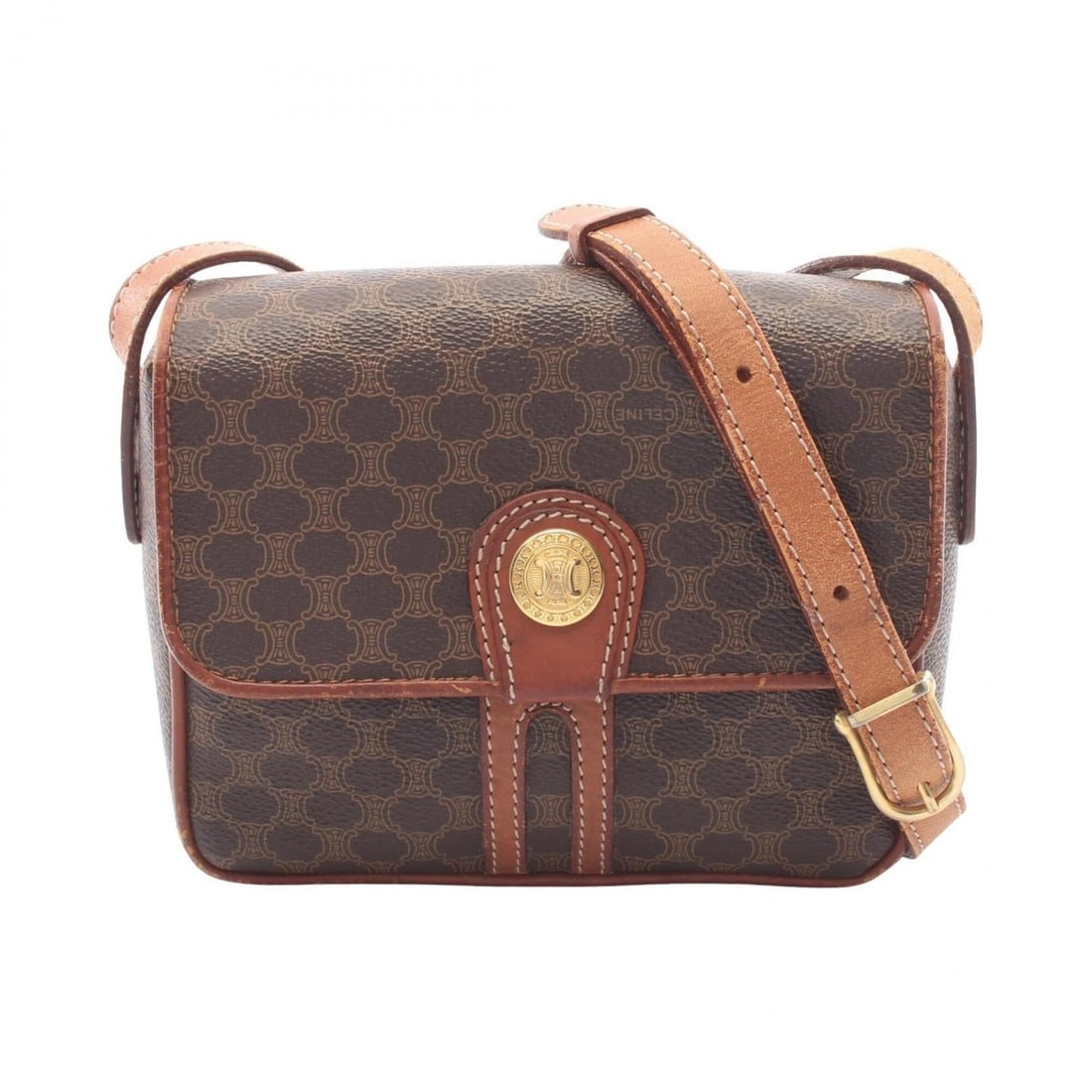 Celine Macadam Shoulder Bag/Handbag, Coated Canvas and Leather, Women's, Brown: --- Catalog ---Category: SizeSize (HxWxD): 13cm x 17cm x 5cm / 5.11'' x 6.69'' x 1.96''Category: DesignType: Handbag, Shoulder bagColor: BrownGender: WomenMaterial: Coated canvas , Leather Category: G