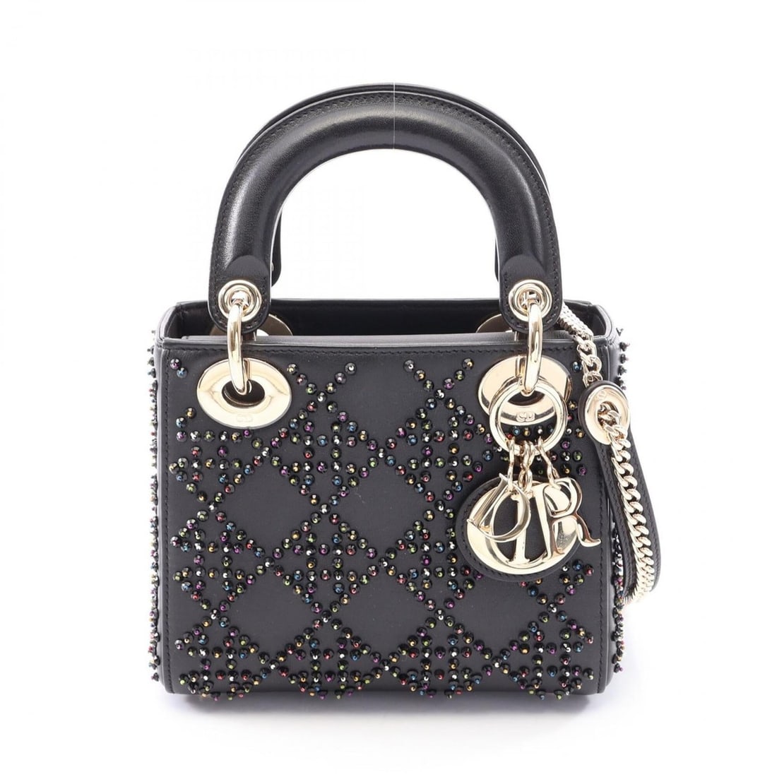 Christian Dior Dior Lady Mini Beaded 2-Way Handbag, Leather, Women's, Black/Multicolor: --- Catalog ---Category: SizeSize (HxWxD): 14cm x 16.5cm x 7cm / 5.51'' x 6.49'' x 2.75''Strap Length: 118cm / 46.45''Handle Length: 25cm / 9.84''Category: DesignType: HandbagColor: Black, Multi-color