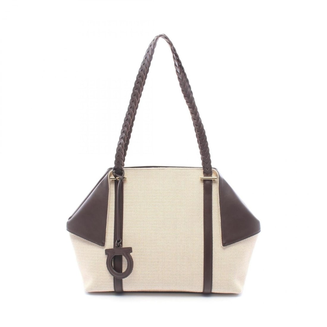 Salvatore Ferragamo Braided Handle Tote Bag Handbag Canvas Leather Women's Beige/Brown 21A710: --- Catalog ---Category: SizeSize (HxWxD): 26cm x 32cm x 12cm / 10.23'' x 12.59'' x 4.72''Category: DesignType: Handbag, Tote bagColor: Beige, BrownGender: WomenMaterial: Canvas , Leather Category: Ge