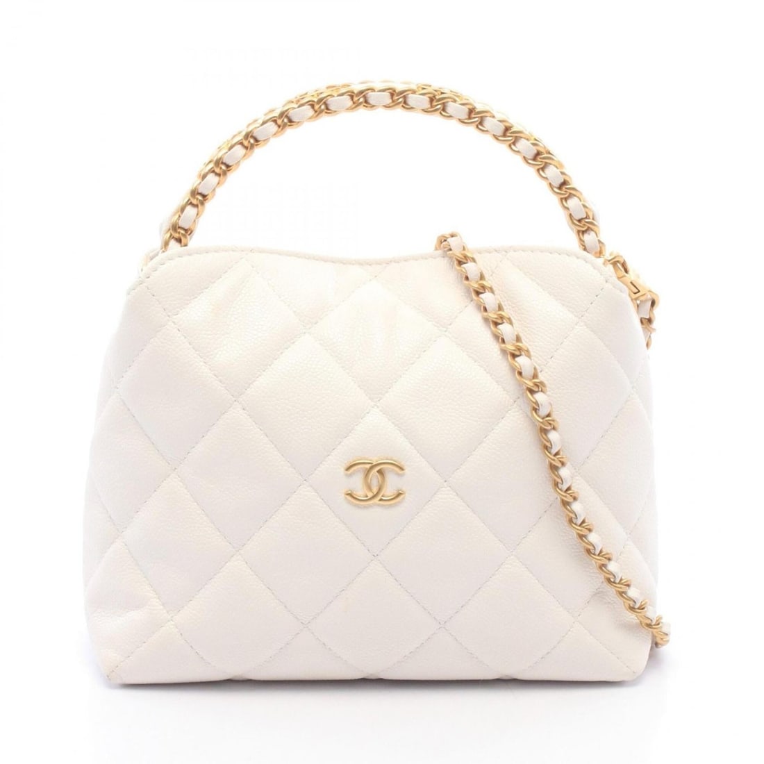 Chanel Matelassé Small Hobo 2-Way Handbag, Caviar Leather (Grained Calfskin), Women's, White: --- Catalog ---Category: SizeSize (HxWxD): 12cm x 18cm x 7cm / 4.72'' x 7.08'' x 2.75''Category: DesignType: HandbagColor: WhiteGender: WomenMaterial: Grained Calfskin Category: GeneralBrand: Chanel--