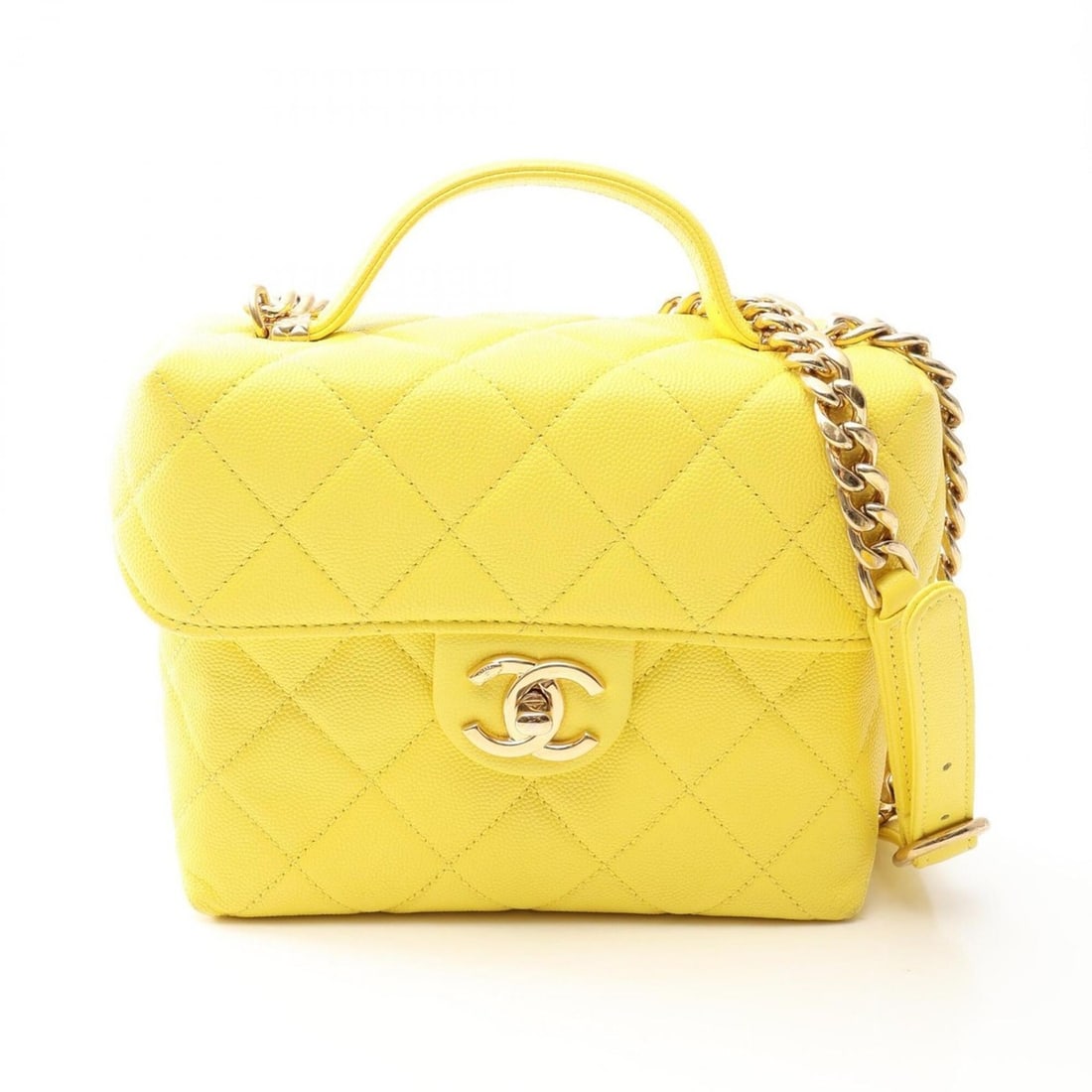 Chanel Matelassé Small 2-Way Vanity Bag, Shoulder Handbag, Caviar Leather (Grained Calfskin),: --- Catalog ---Category: SizeSize (HxWxD): 15cm x 17cm x 6.5cm / 5.9'' x 6.69'' x 2.55''Category: DesignType: Handbag, Shoulder bag, Vanity bagColor: YellowGender: WomenMaterial: Grained Calfskin Cate