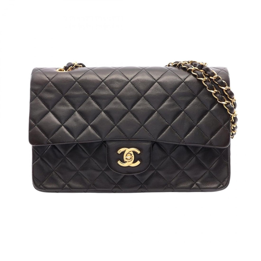 Chanel Matelassé Double Flap Shoulder Bag/Handbag, Lambskin Leather, Women's, Black (A01112): --- Catalog ---Category: SizeSize (HxWxD): 16cm x 25cm x 6.5cm / 6.29'' x 9.84'' x 2.55''Category: DesignType: Handbag, Shoulder bagColor: BlackGender: WomenMaterial: Leather Leather/Fur Type: Lambski
