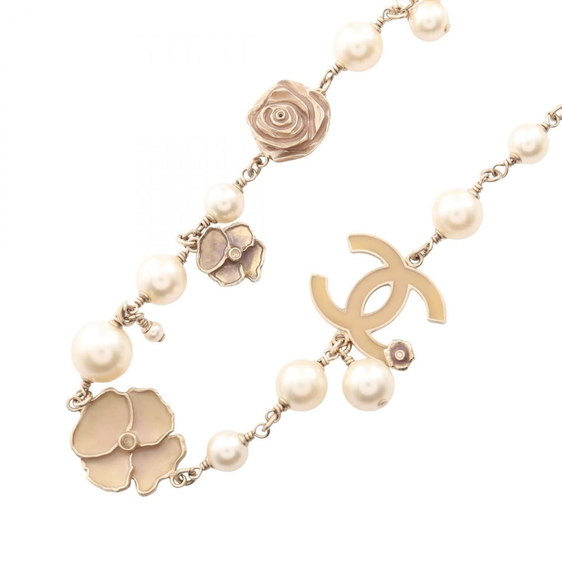 Chanel Coco Mark Camellia Chain Necklace B13C - Gold Plated (GP) with Faux Pearls and Rhinestones (1 of 10)