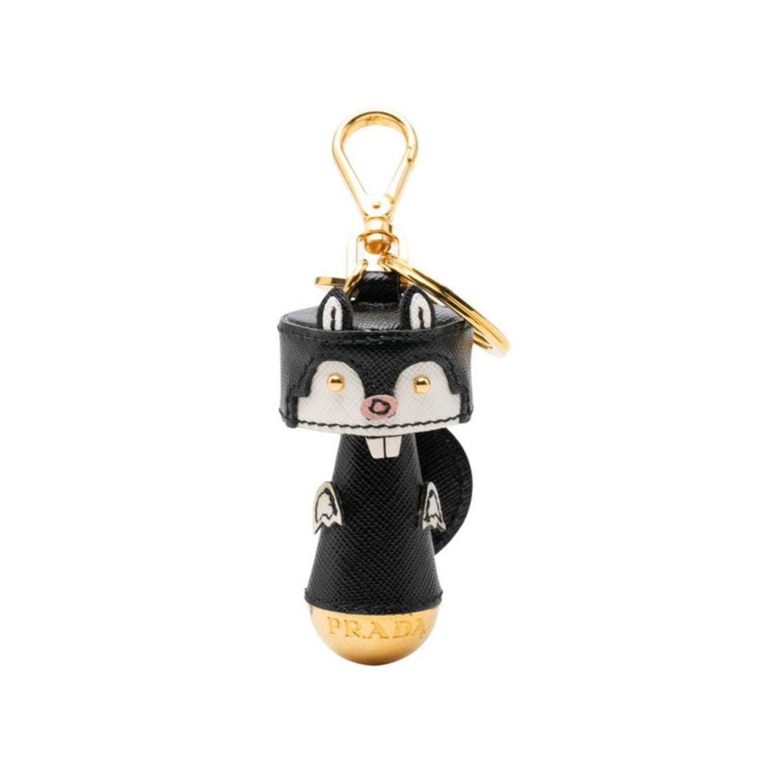 Prada Beaver Motif Keychain Charm, White, Black, Gold Plated, Saffiano Leather, Women's PRADA: --- Catalog ---Category: SizeSize (HxWxD): 11cm x 3.9cm / 4.33'' x 1.53''Category: DesignType: KeyringColor: Black, Gold, WhiteGender: WomenMaterial: Leather, Saffiano triangleCategory: GeneralBrand: 