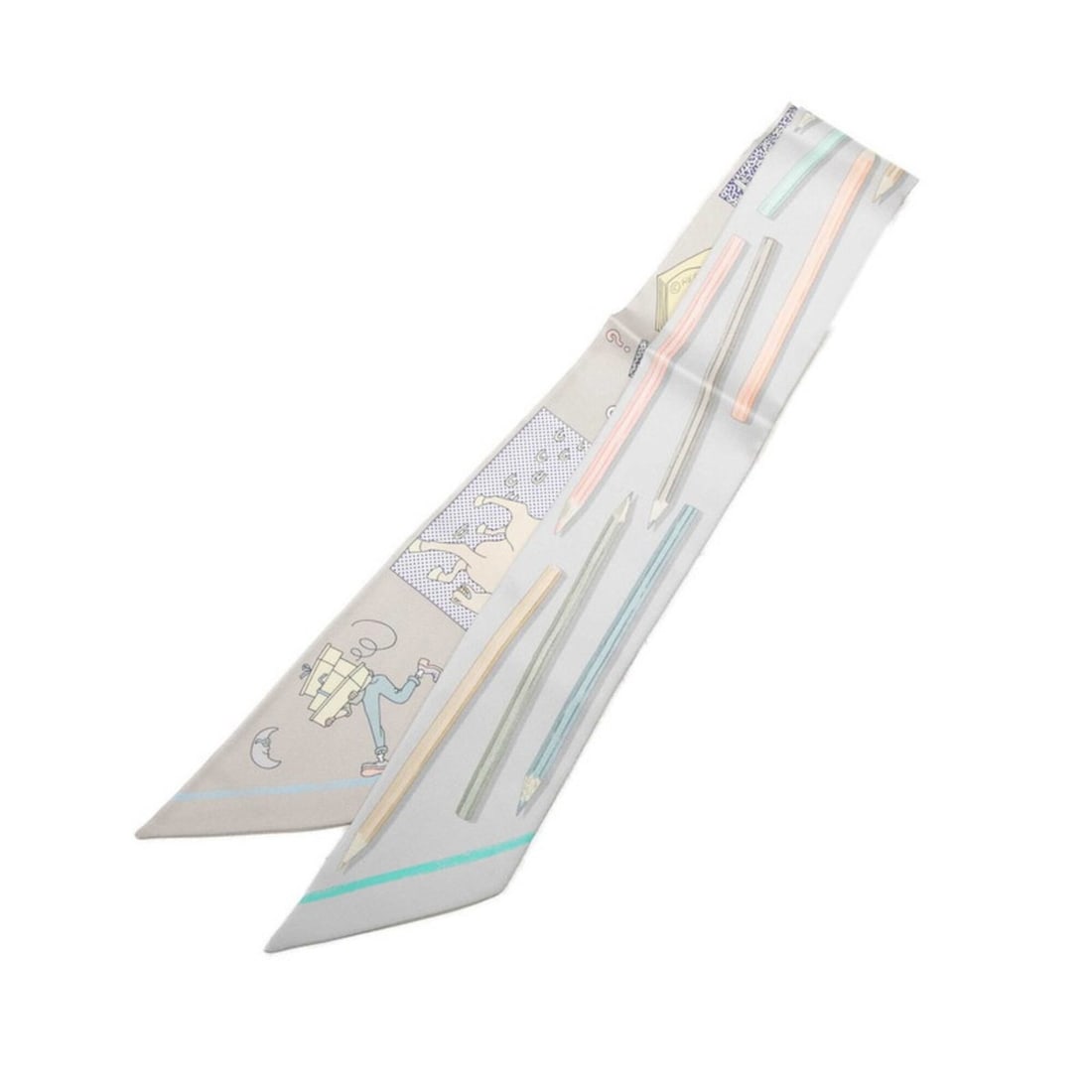 Hermes Twilly A Vos Crayons - Now, get out your colored pencils! Scarf/Muffler, Gray/Multicolor: --- Catalog ---Category: SizeSize (LxW): 85cm x 5cm / 33.46'' x 1.96''Category: DesignType: ScarfColor: Gray, Multi-colorGender: WomenMaterial: Silk Category: GeneralBrand: Hermes--- Item List ---Sect