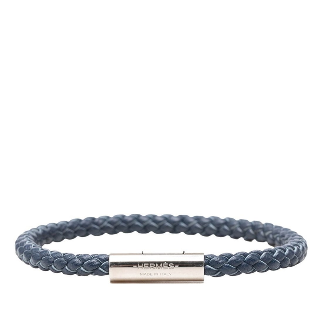 Hermes Goliath Bracelet, Silver, Navy Leather, Metal, Women's: --- Catalog ---Category: SizeLength: 16.5cm / 6.49''Category: DesignType: Charm braceletColor: Navy, SilverGender: WomenMaterial: Leather, MetalCategory: GeneralBrand: Hermes--- Item List ---Section: 