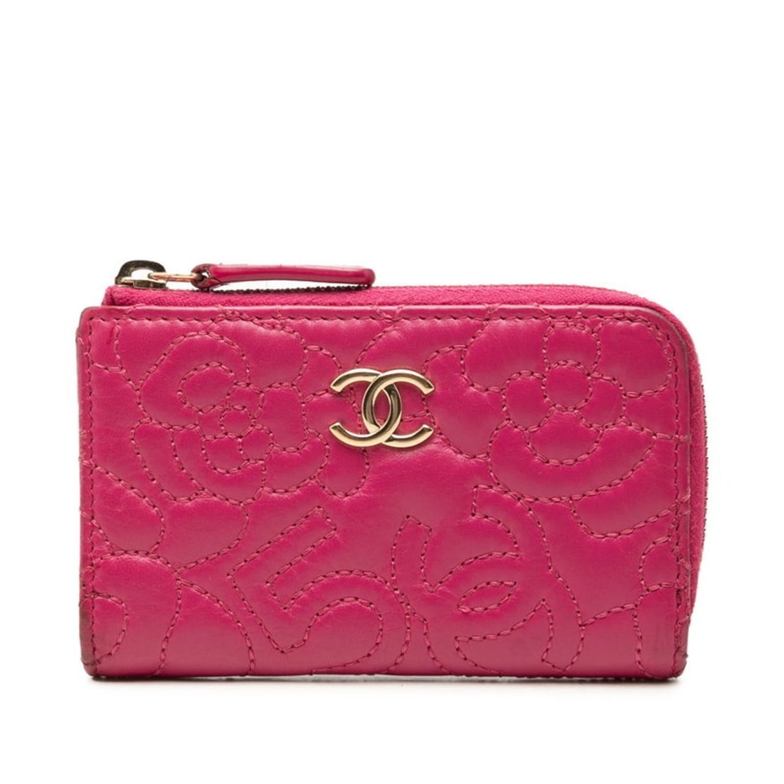 Chanel Coco Mark Camellia No. 5 L-shaped Zipper Wallet/Coin Purse A70610 Pink Leather Women's CHANEL: --- Catalog ---Category: SizeSize (HxWxD): 7cm x 11.5cm x 1.5cm / 2.75'' x 4.52'' x 0.59''Category: DesignType: Coin purse/coin caseColor: PinkGender: WomenMaterial: Leather Category: GeneralBrand: Ch