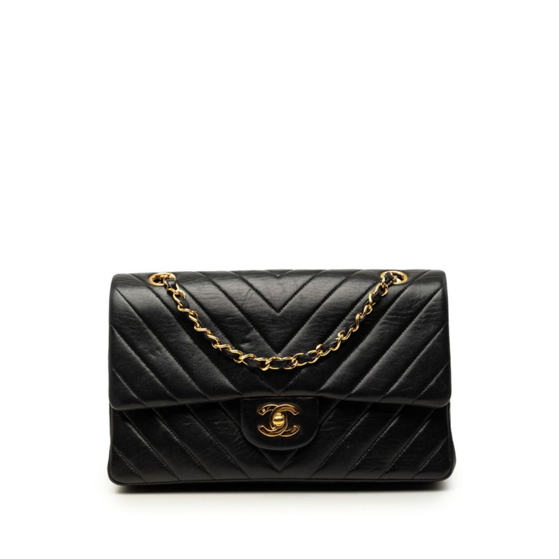 Chanel Chevron V-stitch Coco Mark Double Flap Chain Shoulder Bag, Black Lambskin, Women's CHANEL: --- Catalog ---Category: SizeSize (HxWxD): 15cm x 25cm x 6.5cm / 5.9'' x 9.84'' x 2.55''Category: DesignType: Shoulder bagColor: BlackGender: WomenMaterial: Leather Category: GeneralBrand: Chanel--- I
