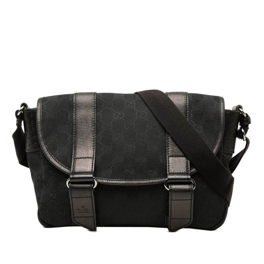 Gucci GG Canvas Crossbody Shoulder Bag 145858 Black Leather Women's GUCCI (1 of 9)