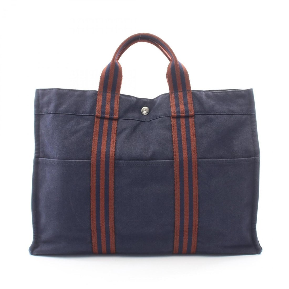 Hermes HERMES Fourre-Tout MM Tote Bag Handbag Canvas Women's Navy Brown: --- Catalog ---Category: SizeSize (HxWxD): 31cm x 42cm x 11cm / 12.2'' x 16.53'' x 4.33''Category: DesignType: Handbag, Tote bagColor: Brown, NavyGender: WomenMaterial: Canvas Hardware Color: SilverCa