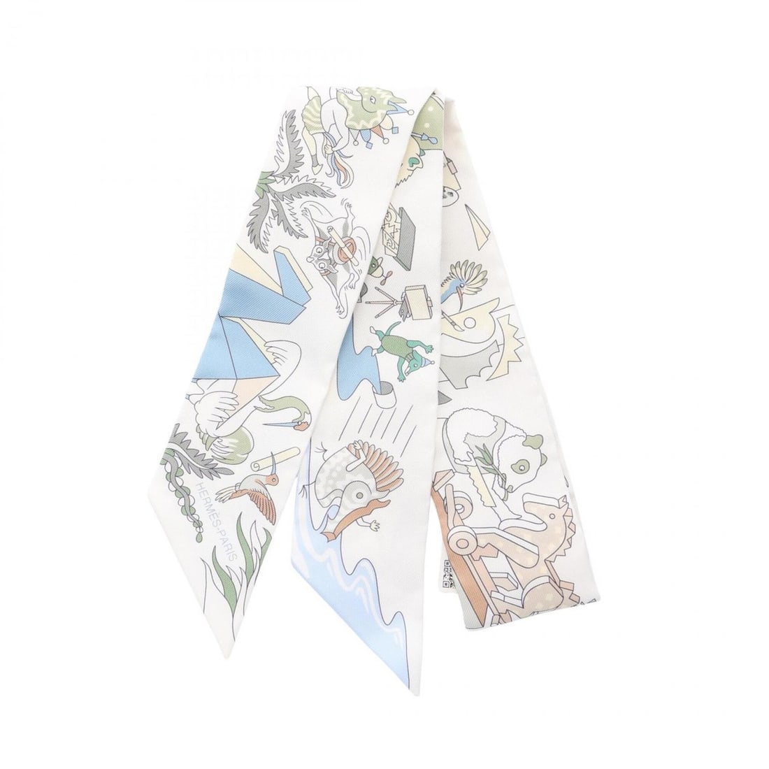 Hermes Twilly Academia Hippica Ribbon Scarf Muffler Silk Women's White Multicolor: --- Catalog ---Category: SizeSize (LxW): 85cm x 5cm / 33.46'' x 1.96''Category: DesignType: ScarfColor: Multi-color, WhiteGender: WomenMaterial: Silk Category: GeneralBrand: Hermes--- Item List ---Sec